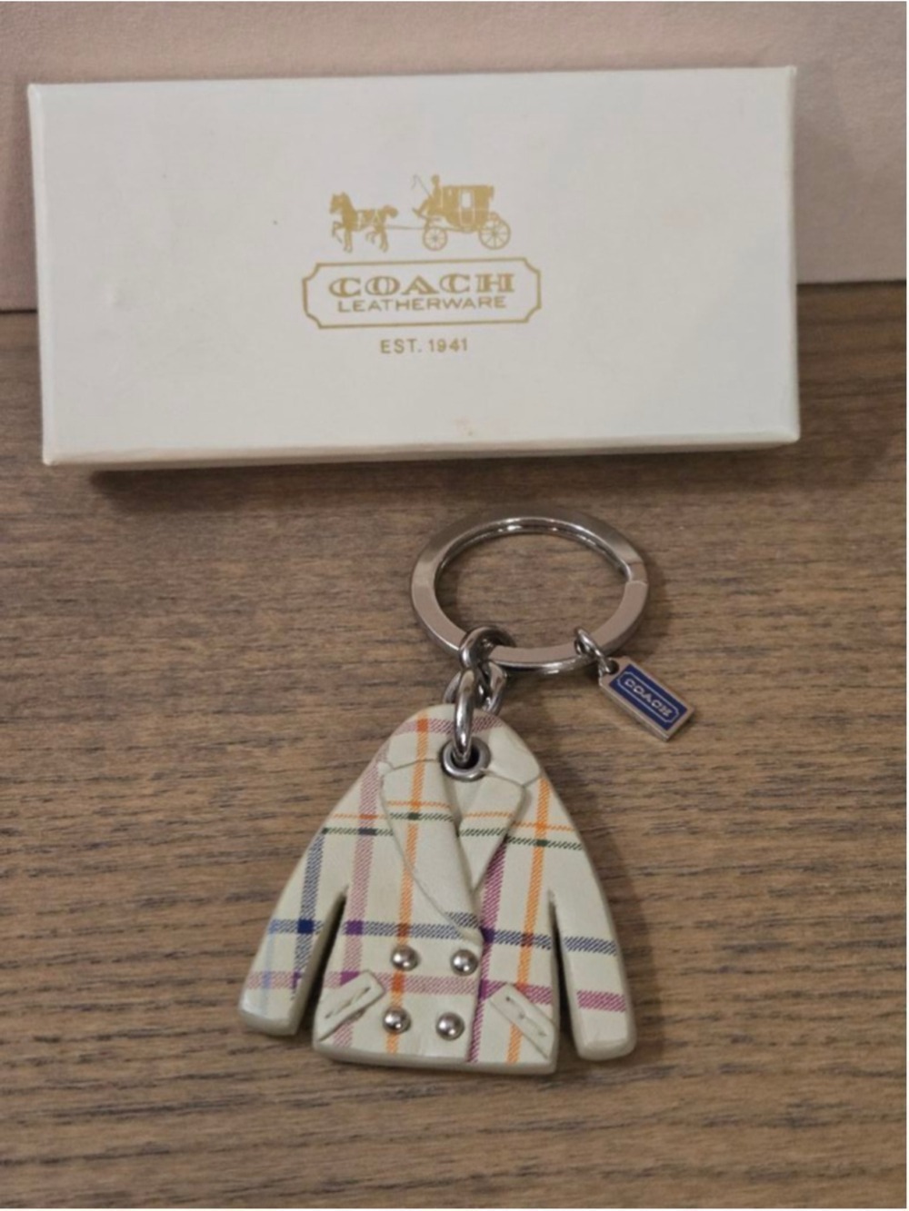 Coach Tattersal Plaid Coat Peacoat Leather Keychain Key Fob EUC - Picture 3 of 8